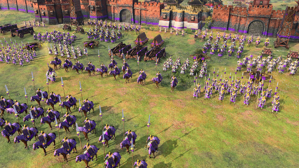 Age of Empires IV Yue Fei's Legacy - Deux armées médiévales en rangs prêtes à s'affronter sur le champ de bataille