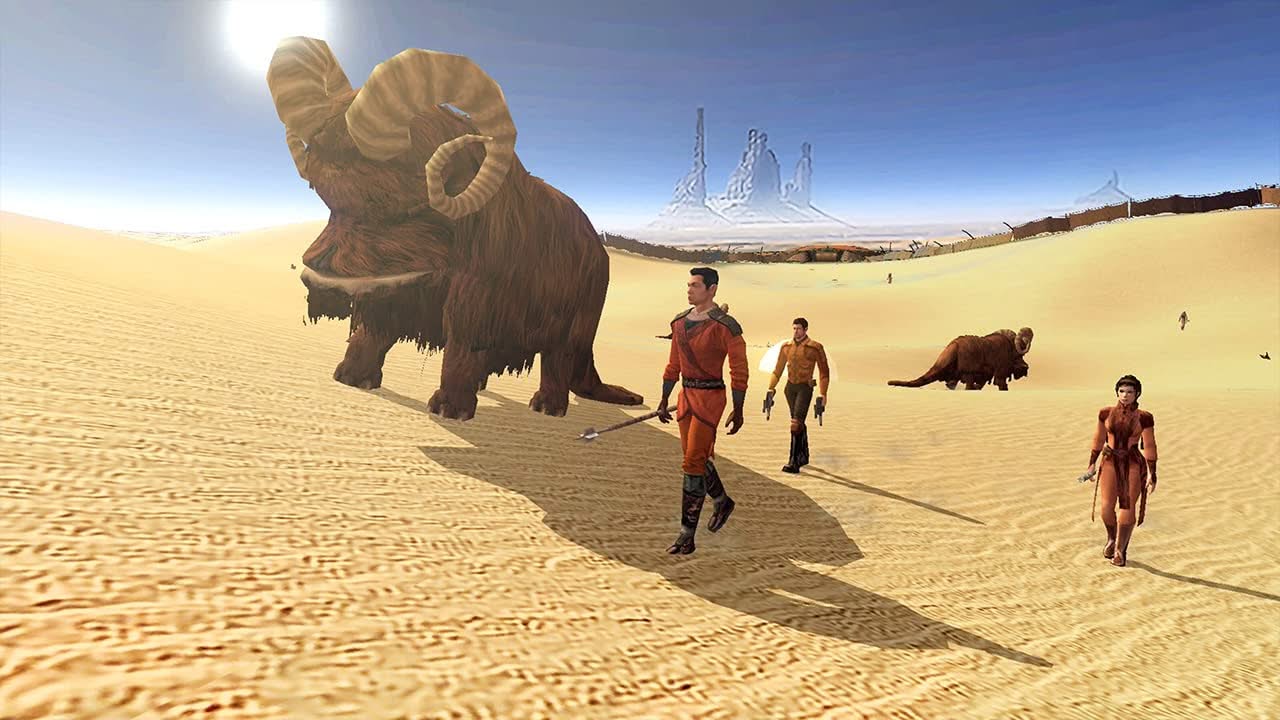 Star Wars The Old Republic - Bantha et soldats dans le désert de Tatooine