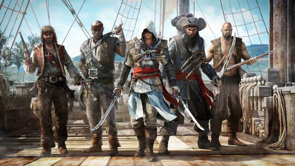 Les personnages principaux d'Assassin's Creed Black Flag avançant vers le joueur