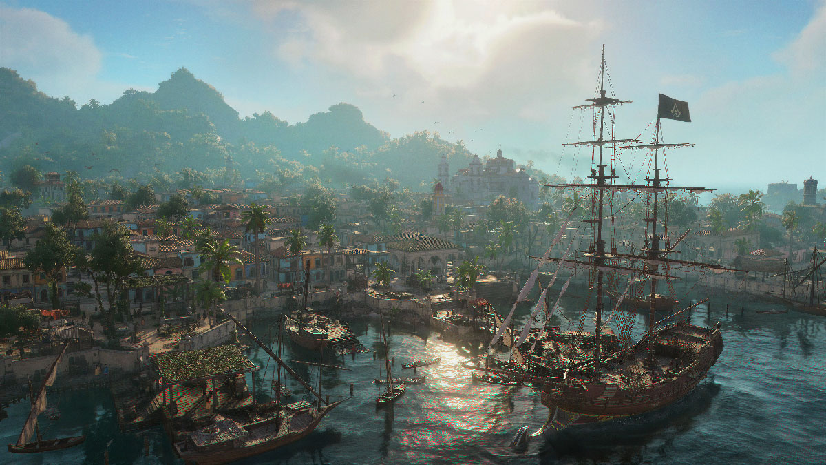 Le Jackdaw amarré au port dans Black Flag Resynced