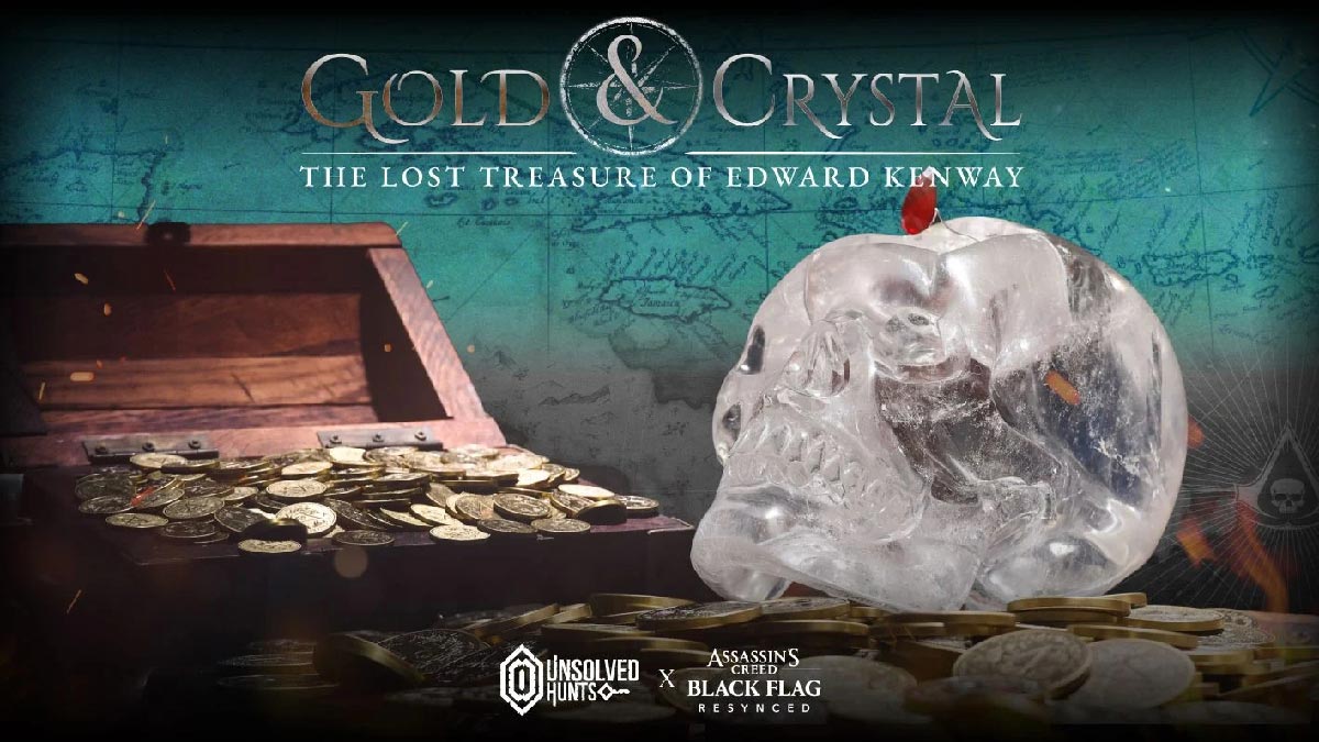 The Gold & Crystal treasure chest, featuring the crystal skull and the precious stone