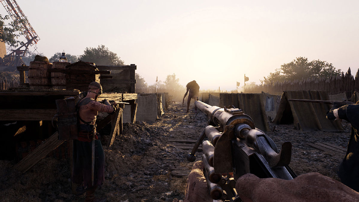 Vue FPS face à un humain muté et difforme, un Affamé