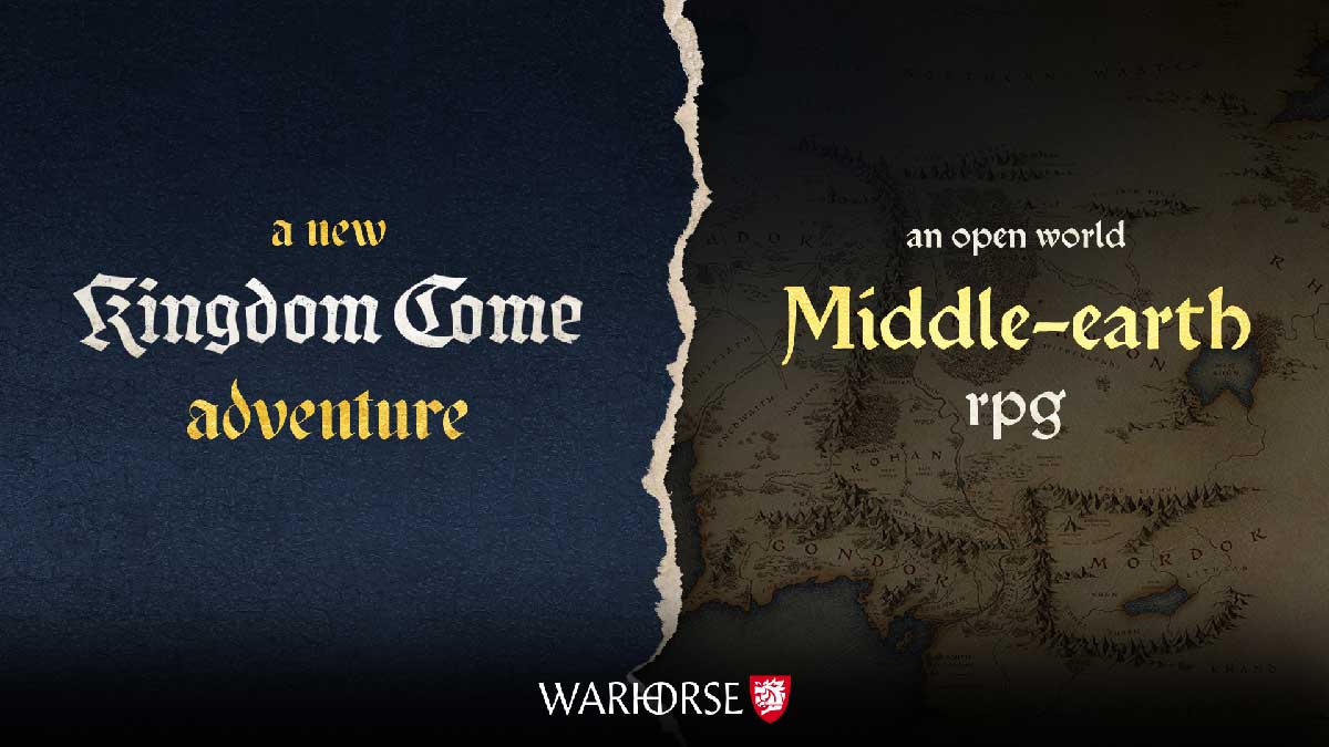 Annonce officielle de Warhorse Studios présentant d'un côté la mention d'une nouvelle aventure Kingdom Come et de l'autre le développement d'un RPG en monde ouvert dans la Terre du Milieu.