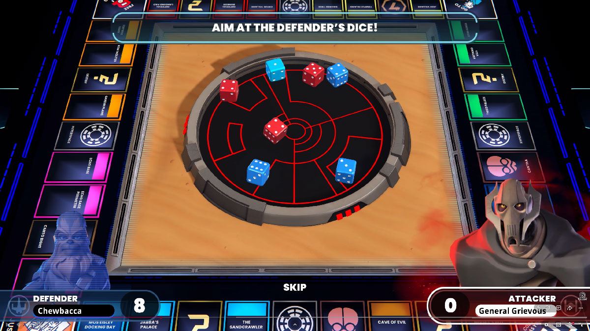 Lancer de dés dans Monopoly Star Wars Heroes vs Villains