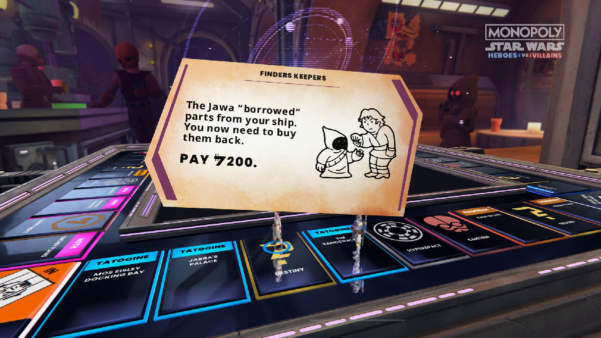 Carte événement Jawas dans Monopoly Star Wars Heroes vs Villains