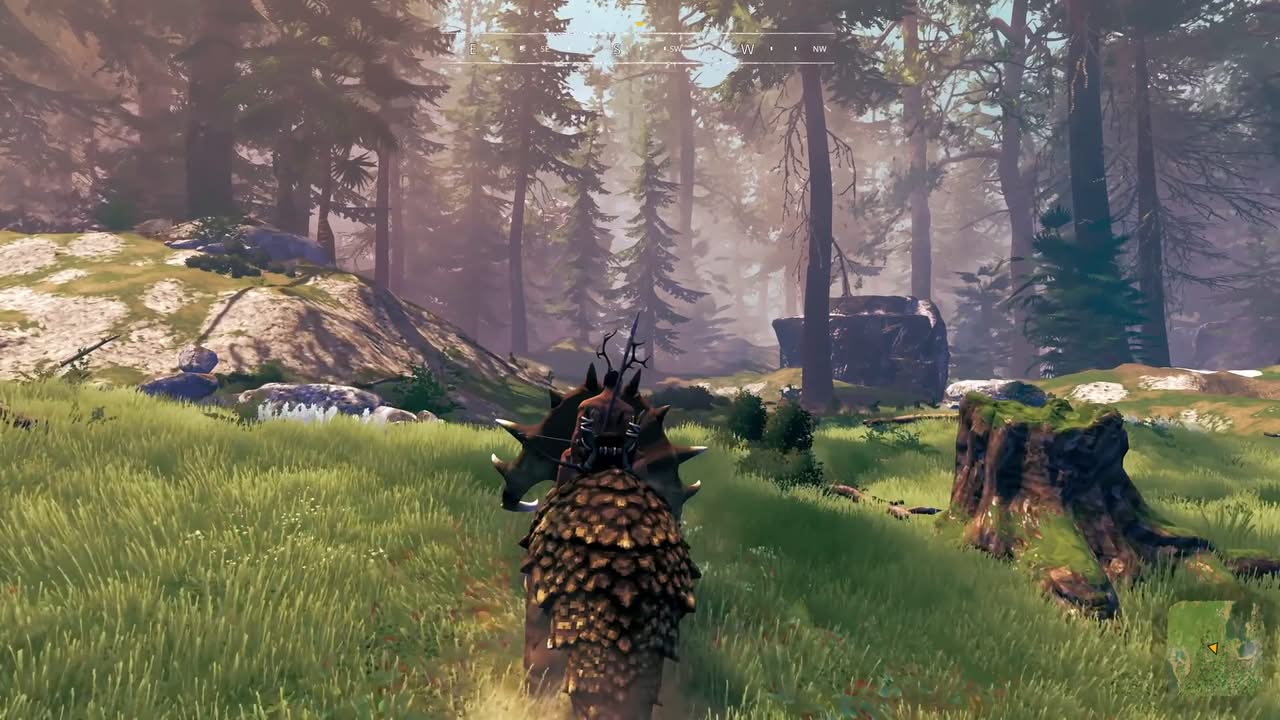 Le joueur sur son Tricératops dans la forêt de PaleoKin