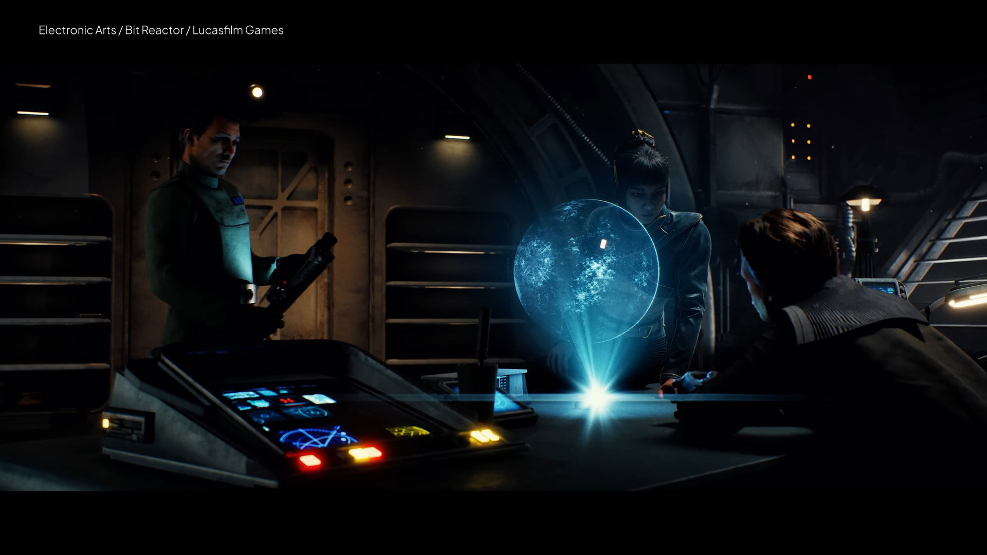 STAR WARS Zero Company - table holographique dans le Den pour planifier les opérations sur la carte galactique