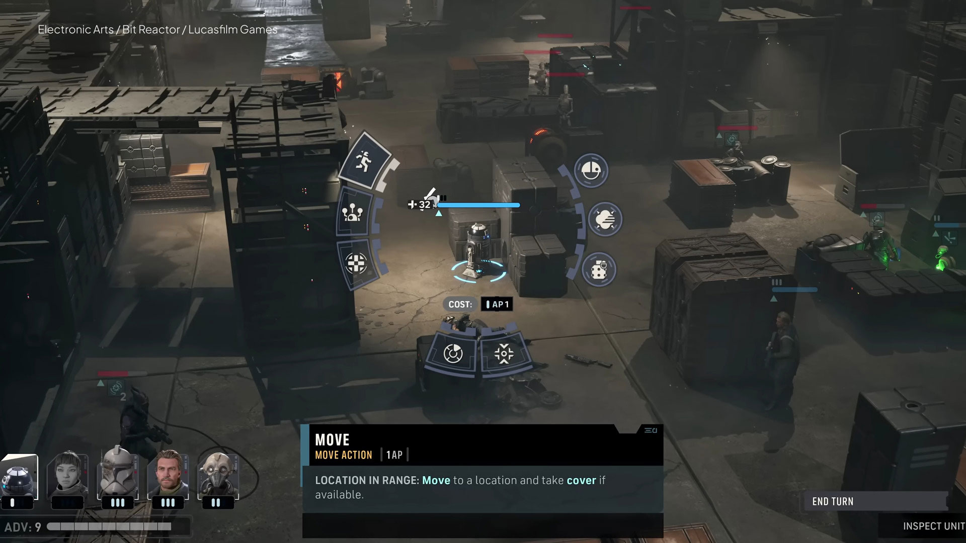 STAR WARS Zero Company - vue de la phase tactique au tour par tour avec gestion des points d'action