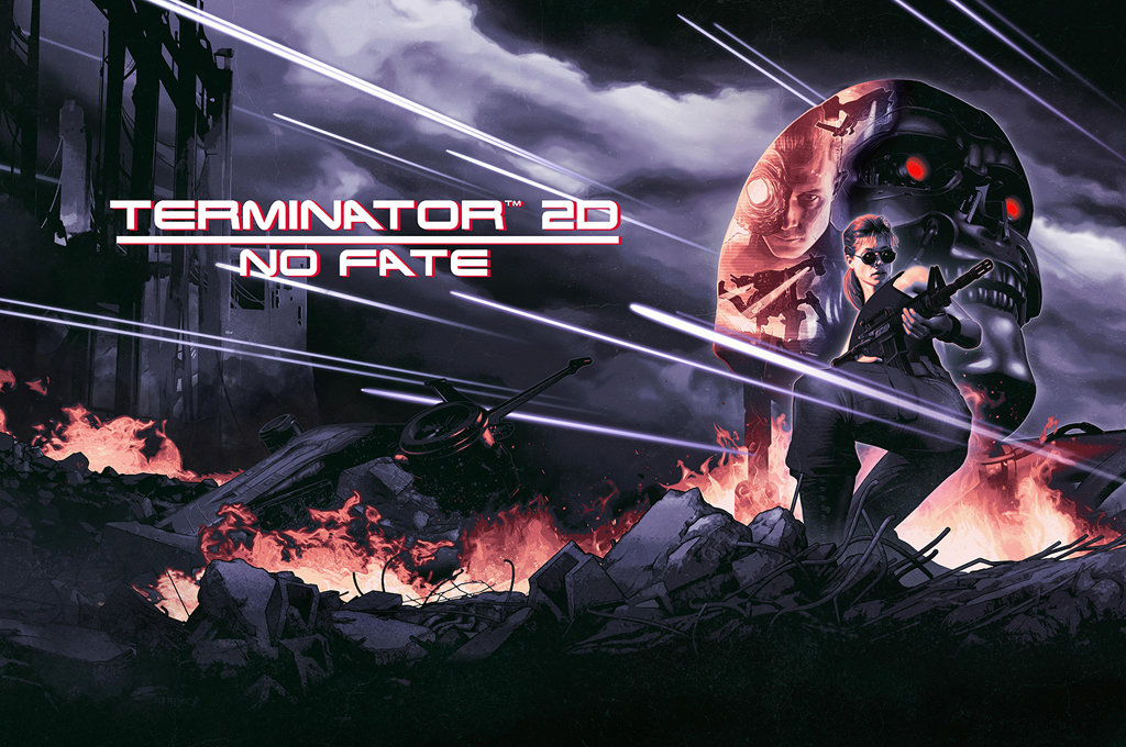 Jaquette Terminator 2D : No Fate - Pixel art du T-800 et Sarah Connor