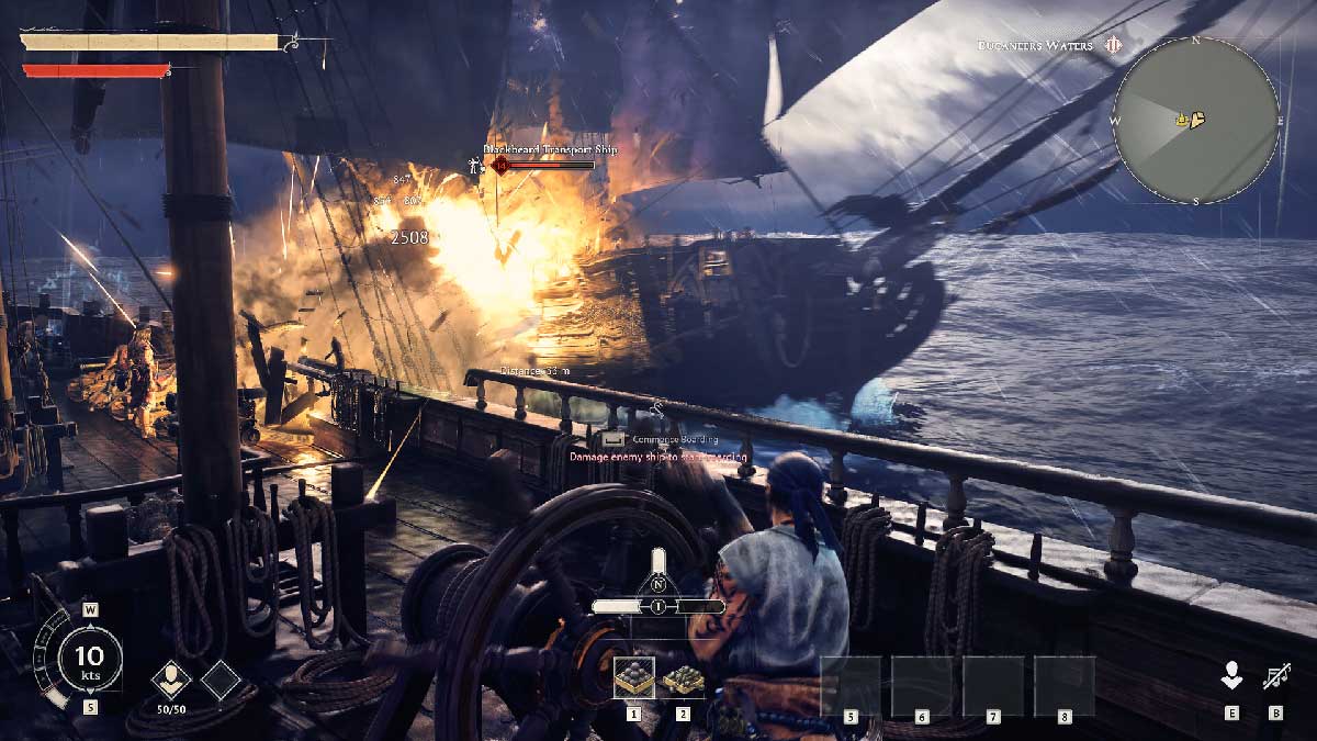 Combat naval avec explosions entre deux bateaux dans Windrose