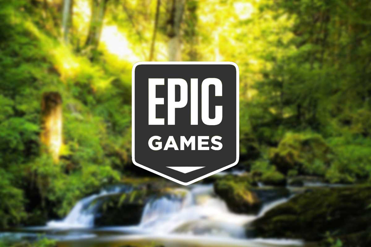 Logo Epic Games Store sur un fond de forêt brumeuse des Pyrénées évoquant l'ambiance de The Stone of Madness