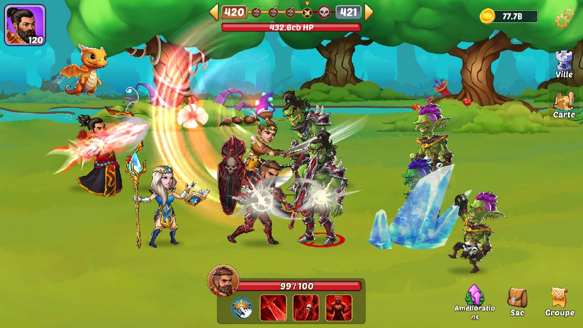 Combat with spells launched against orcs in Firestone Online Idle RPG