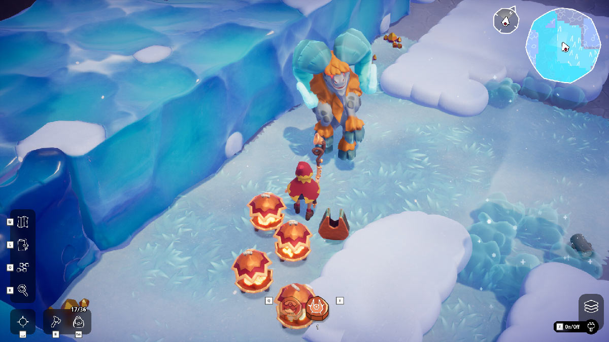 Player facing a giant goat in Oddsparks An Automation Adventure