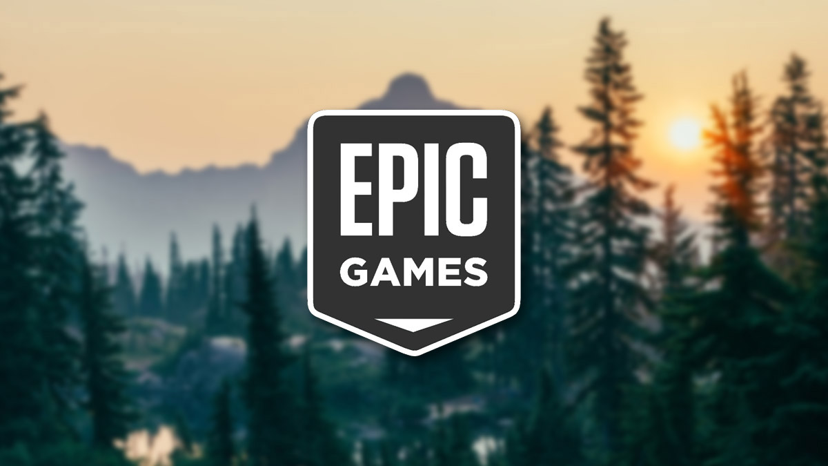 Epic Games Store logo on blurred forest background, free games May 2026