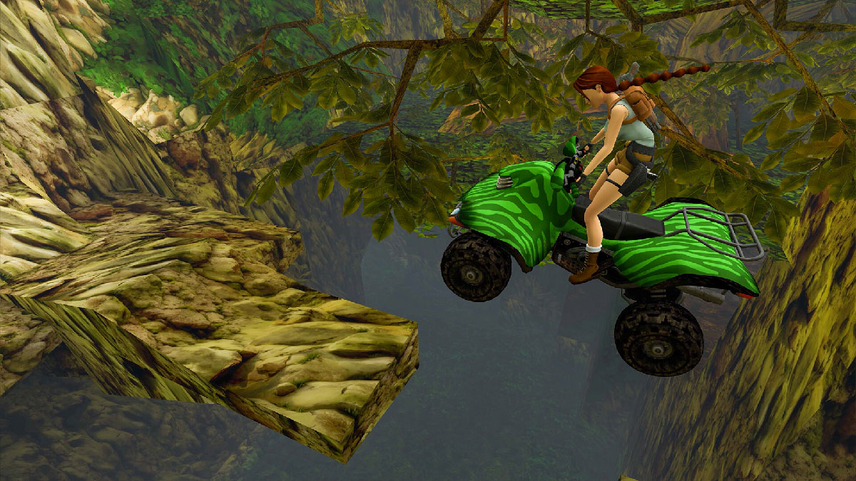 Lara Croft en plein saut en quad