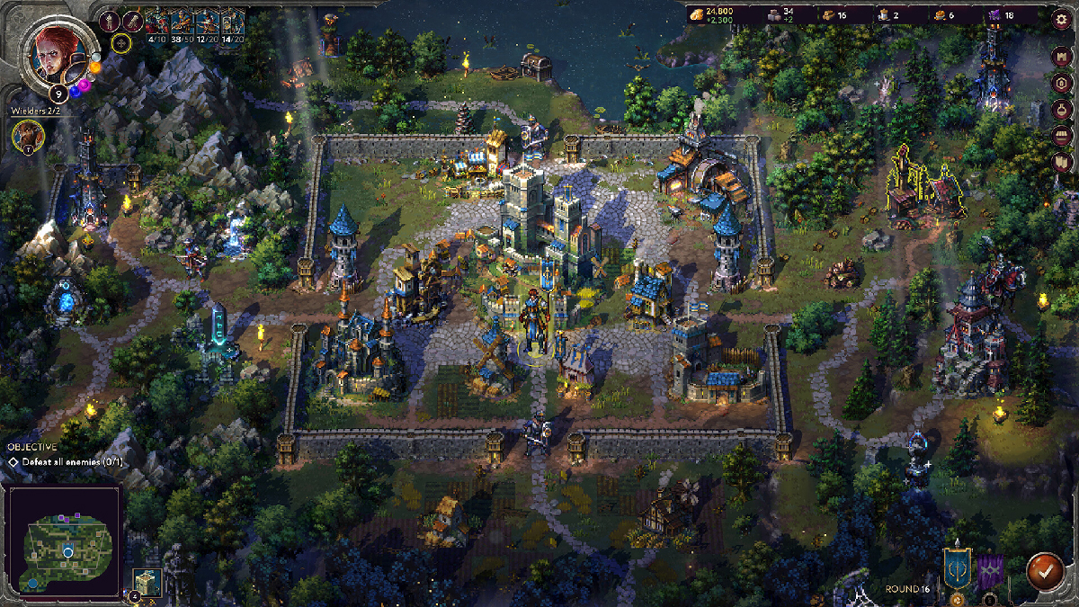 Fortified castle on the Songs of Conquest map with defense walls