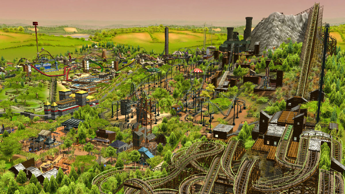 Vue d'ensemble d'un parc d'attraction géant et complet