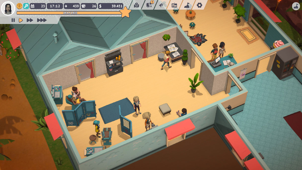 Plusieurs salles d'un shop de tatouages en plein développement dans Tattoo Tycoon