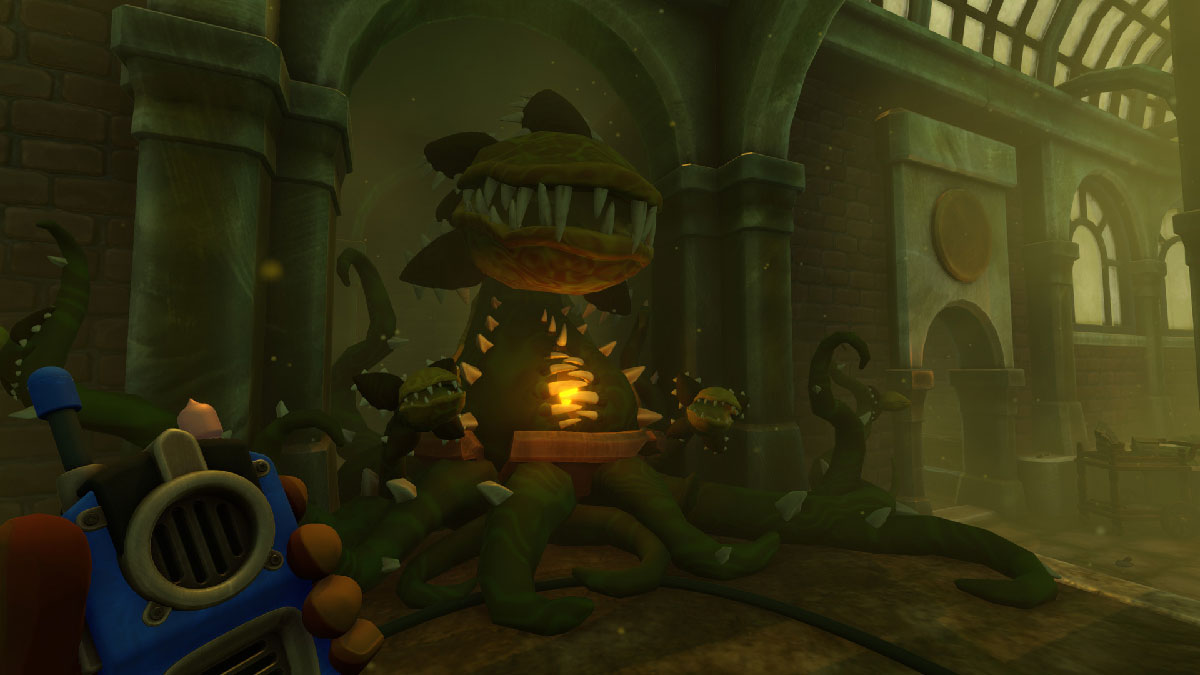 Énorme plante carnivore bloquant un passage dans We Were Here Together