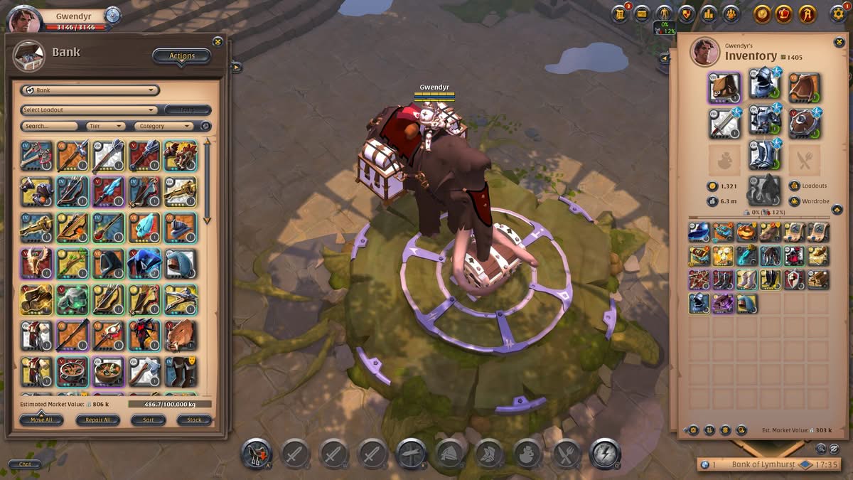 Gwendyr montant un mammouth dans Albion Online