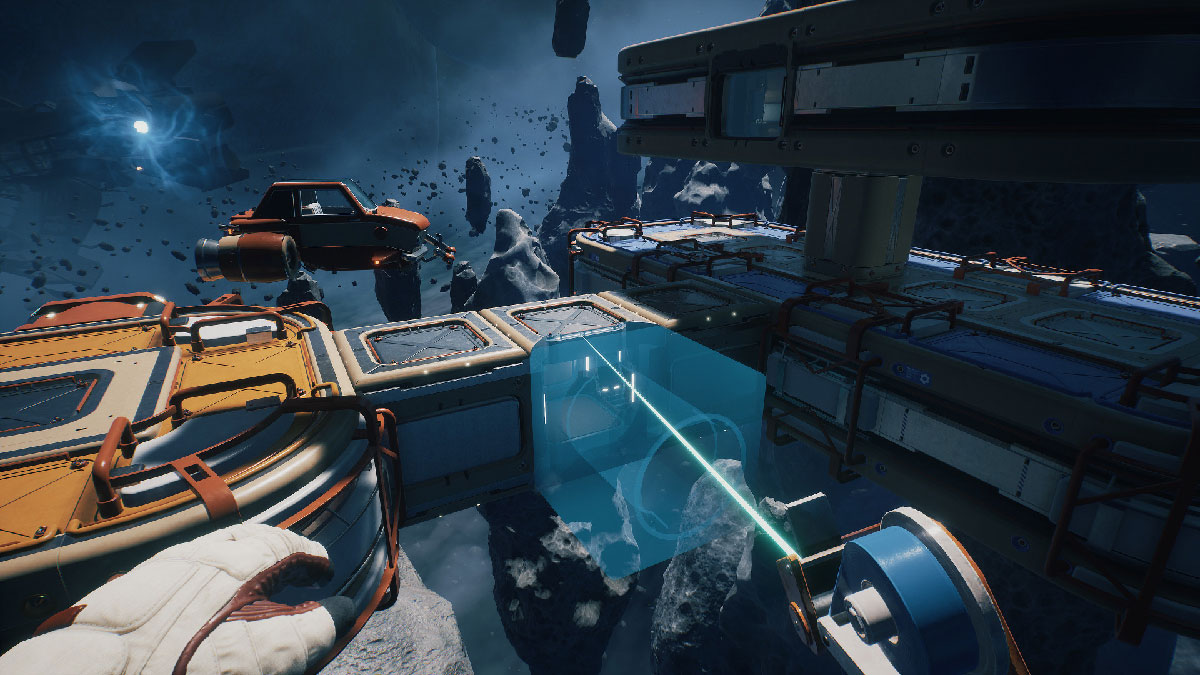 Voiture flottant dans l'espace lors d'une sortie extra-vehiculaire dans Breathedge