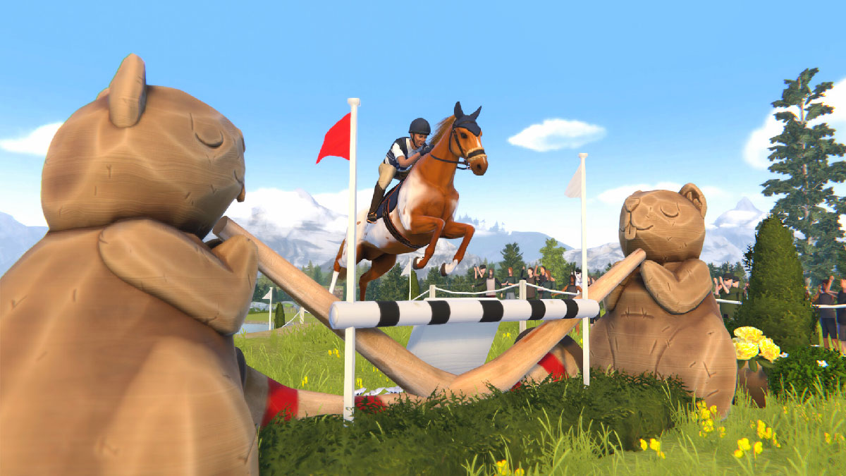 Cheval et jockey en saut de haie dans Rival Stars Horse Racing Desktop Edition