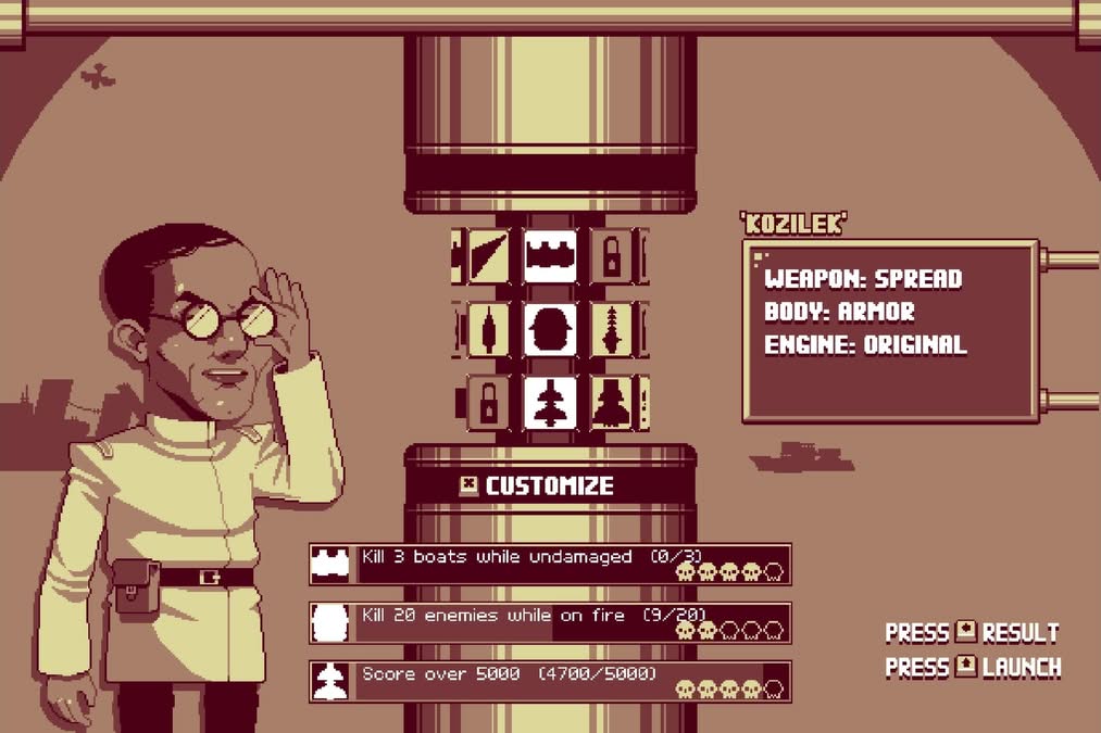 Écran des objectifs et missions dans Luftrausers