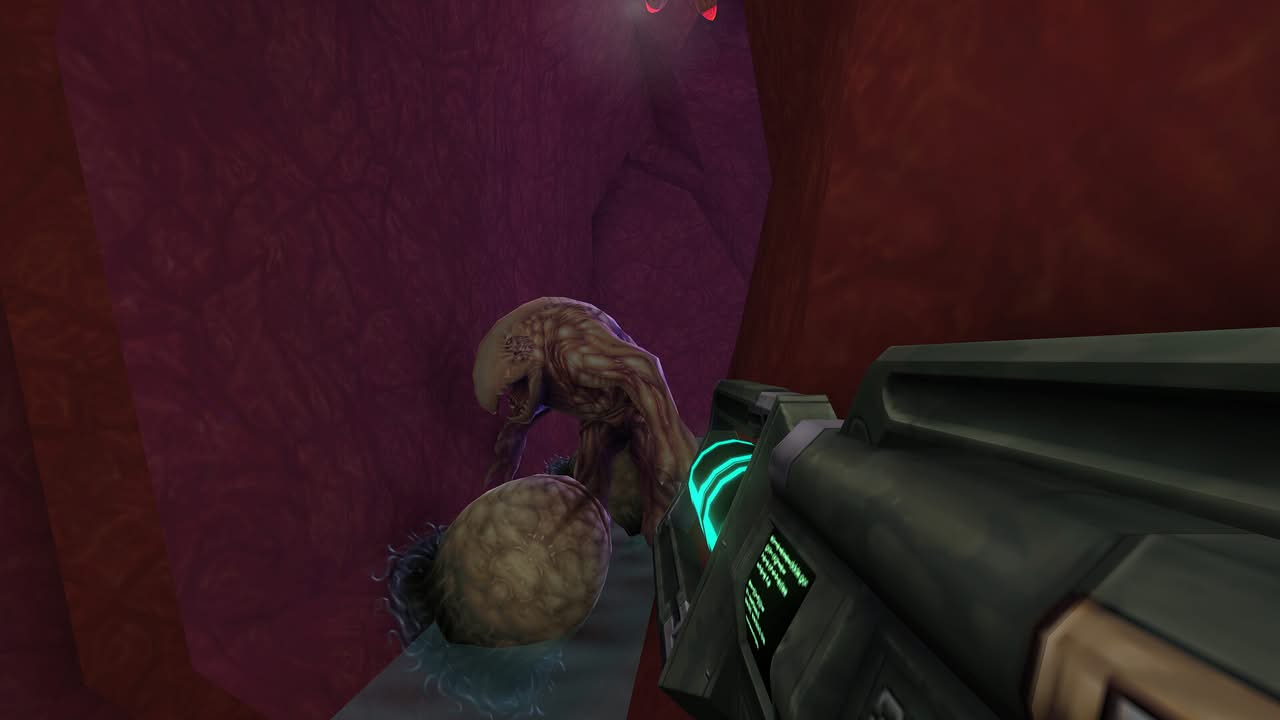 Un alien répugnant entouré d'oeufs dans System Shock 2 Remastered