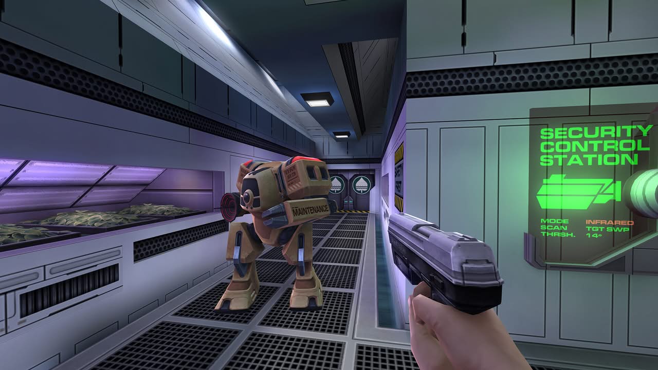 Un robot bipède dans System Shock 2 Remastered