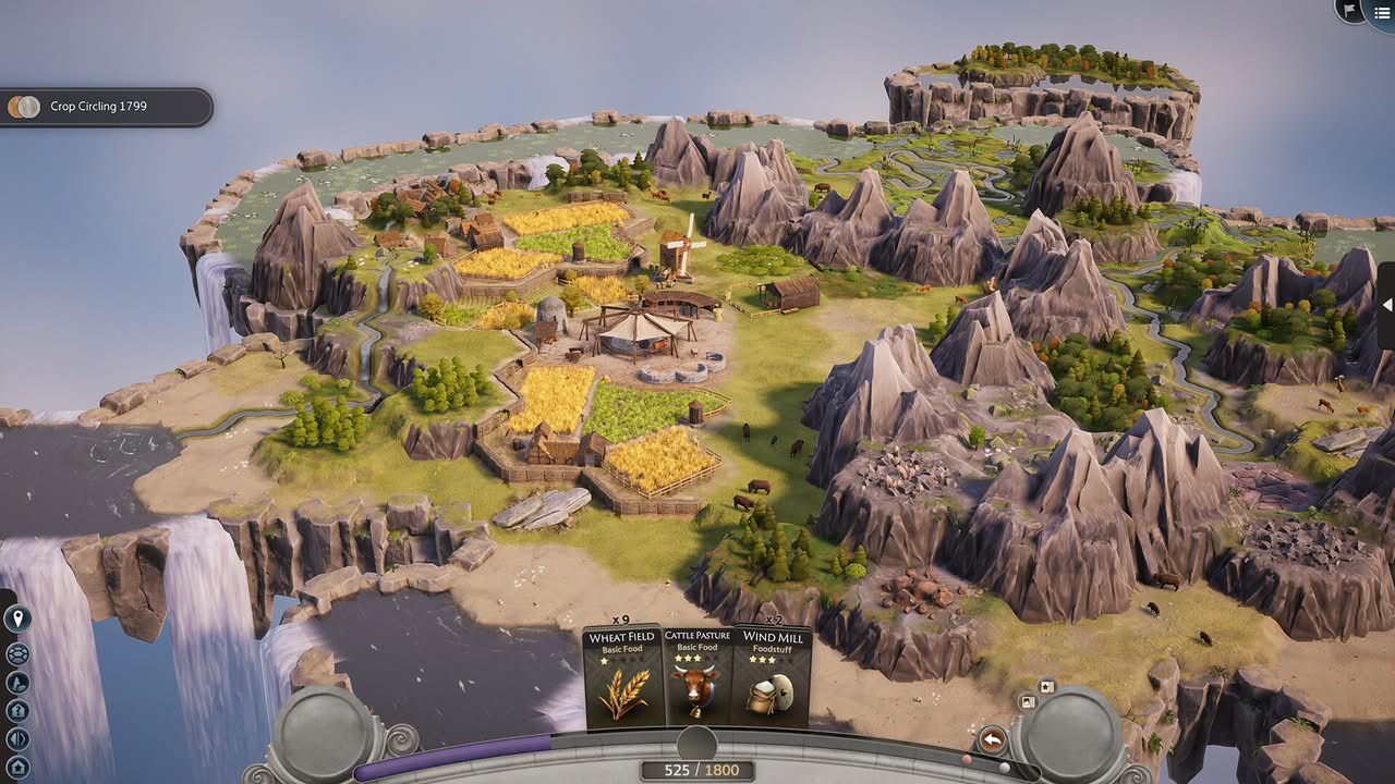 TerraScape - vue de la carte avec un village qui se développe dans les montagnes