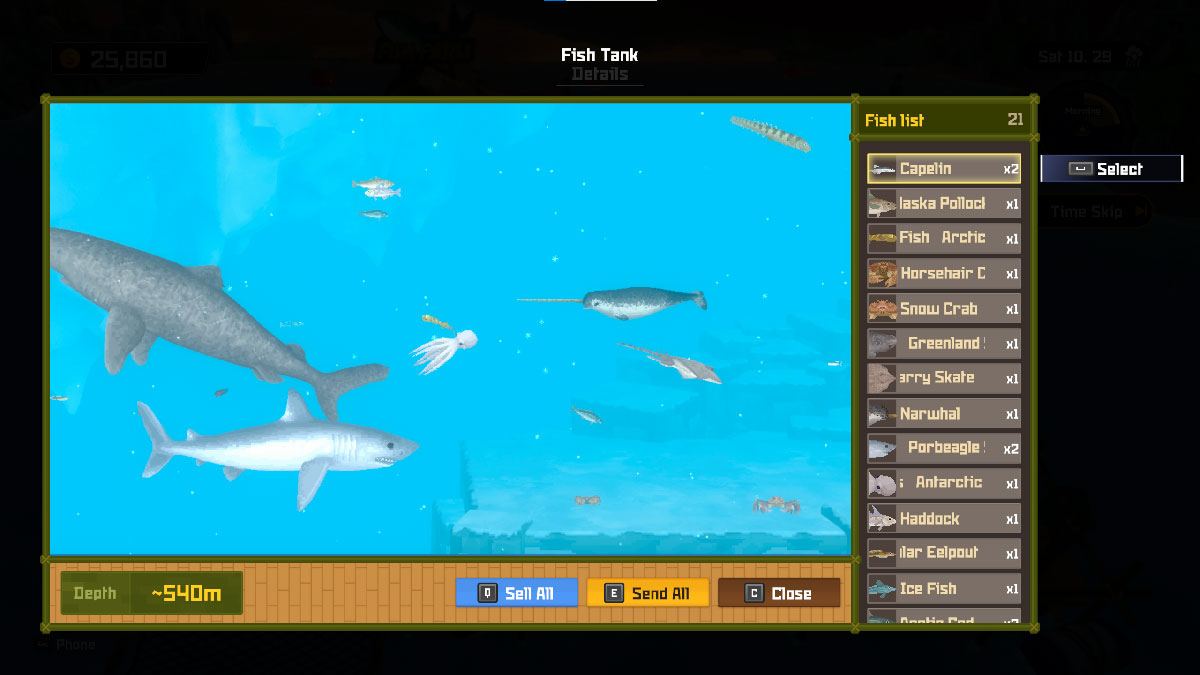 Underwater view of Dave's personal aquarium with stored fish inside
