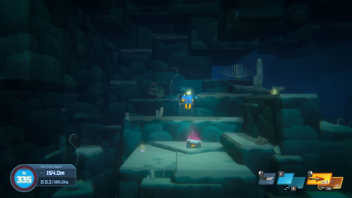 Dave exploring dark underwater caves in Dave the Diver