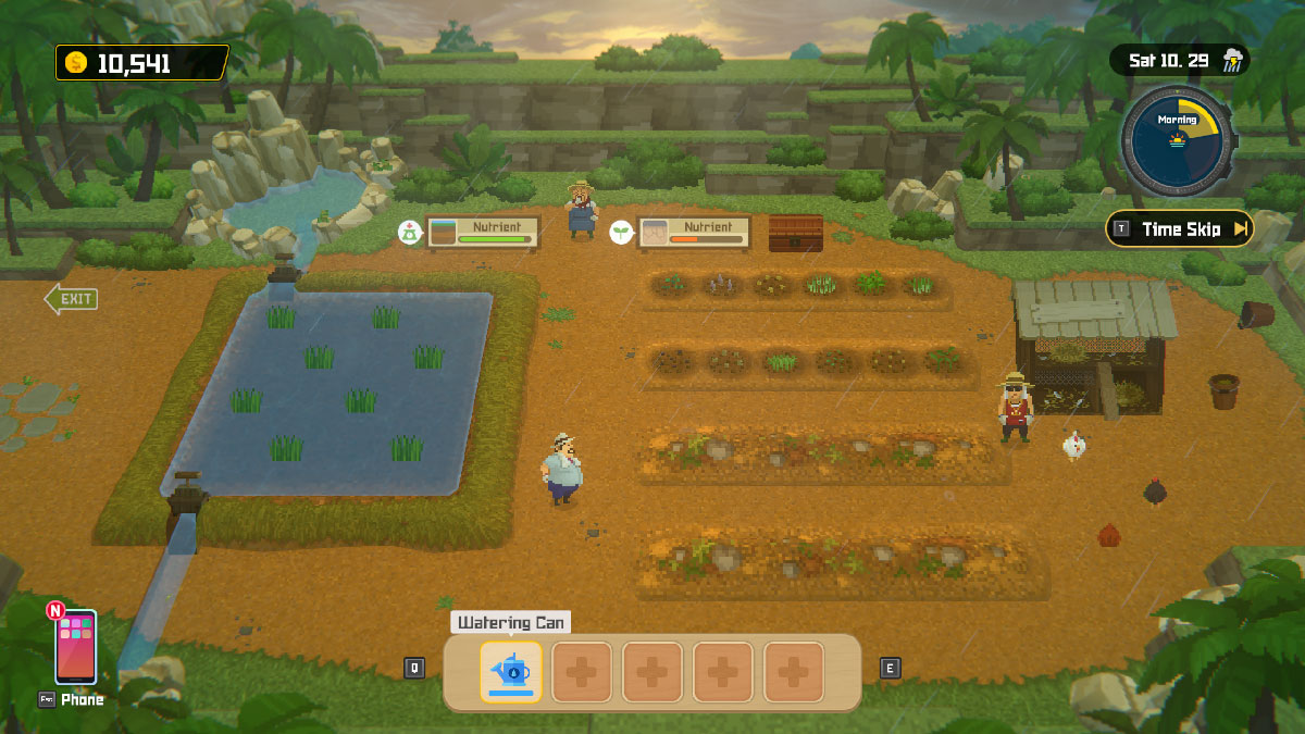 The surface farm in Dave the Diver with various vegetables and chickens