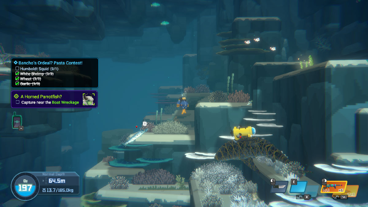 Dave captures a live shark using the net drone in Dave the Diver