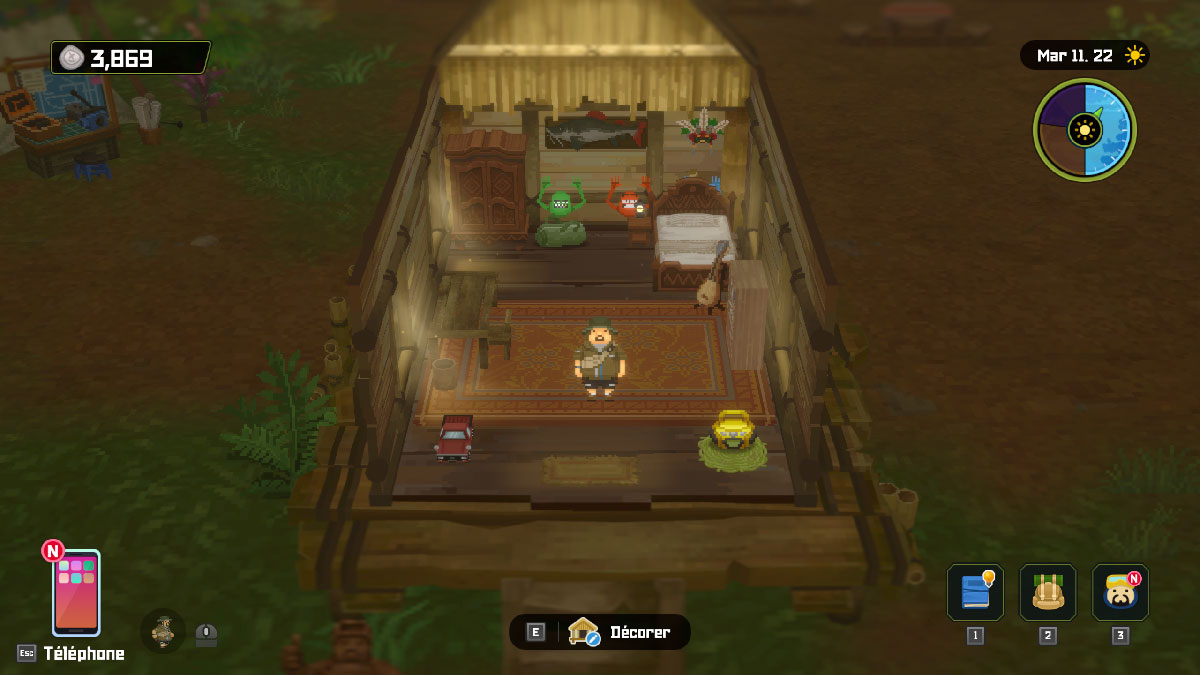 L'intérieur personnalisable de la hutte de Dave dans In the Jungle