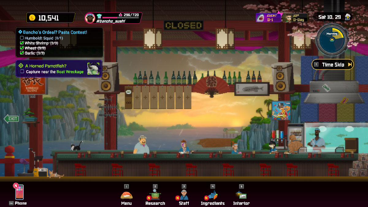 Bancho's empty sushi bar before opening in Dave the Diver