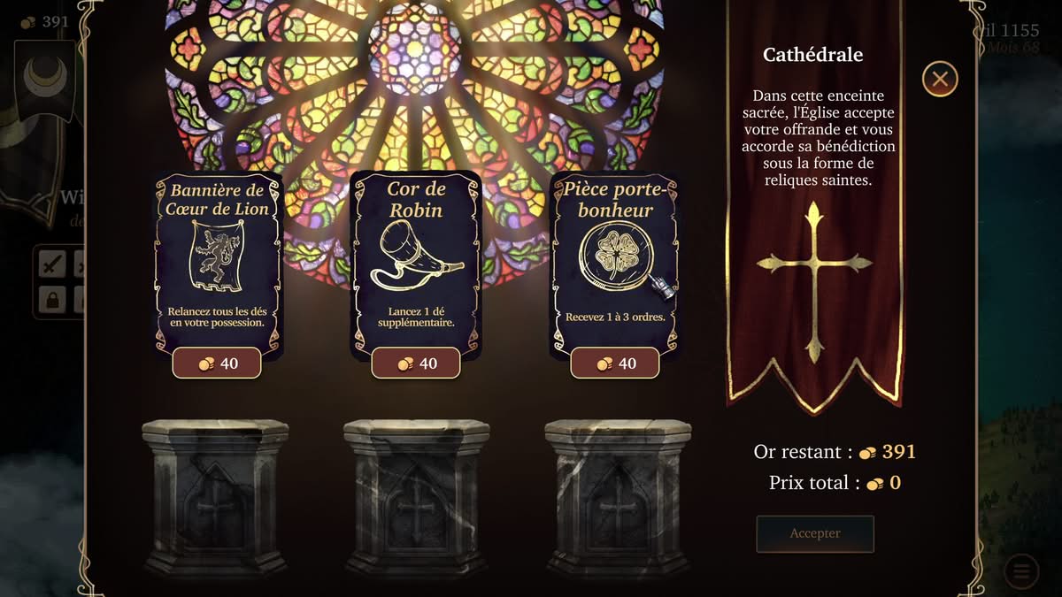 Visite d'une cathédrale pour acheter jusqu'à trois reliques spéciales