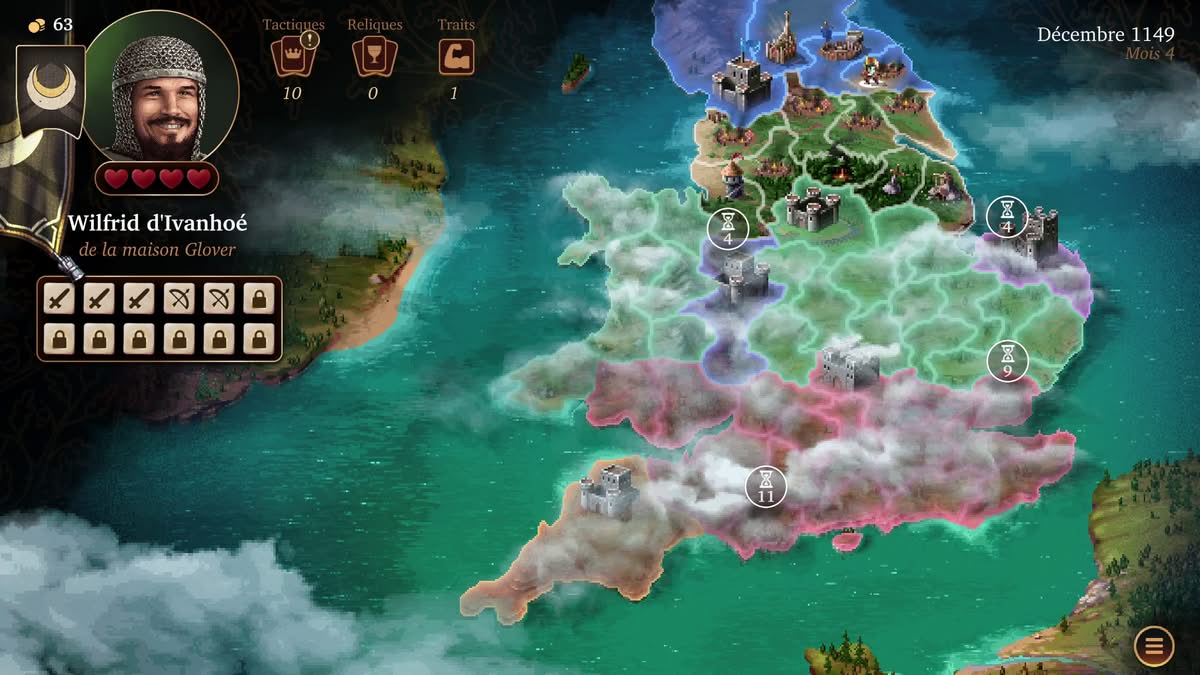 Carte de l'Angleterre divisée en comtés dans le mode Royaumes, du nord jusqu'à Cornouailles