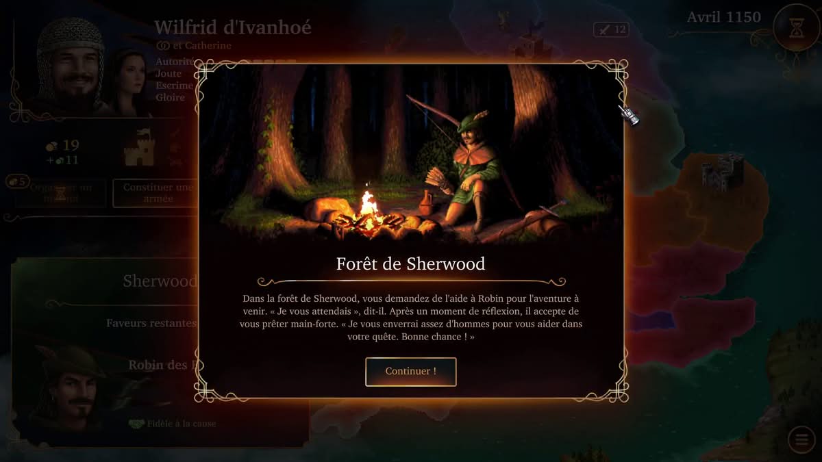 Robin des Bois dans la forêt de Sherwood, prêt à venir en aide au joueur