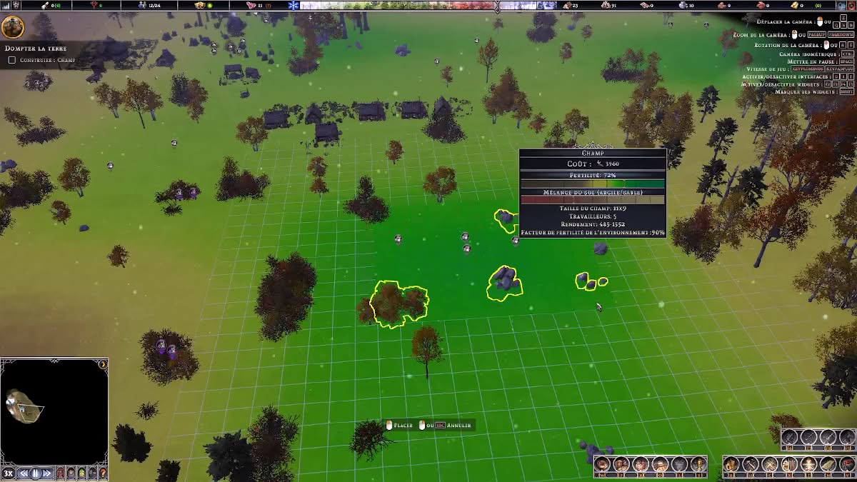 Placement stratégique des champs agricoles dans Farthest Frontier