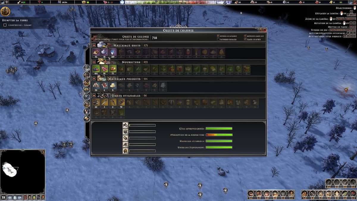 Vue sur les stocks de marchandises de la ville dans Farthest Frontier