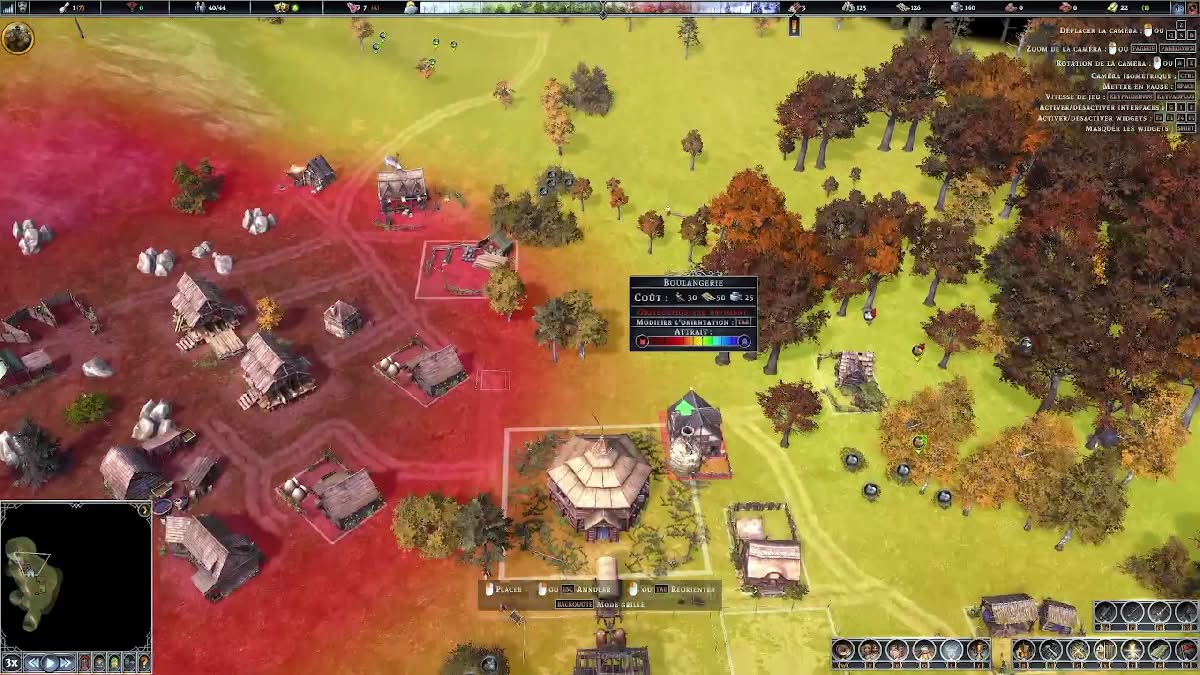 Zones vertes, jaunes et rouges pour le placement des bâtiments dans Farthest Frontier