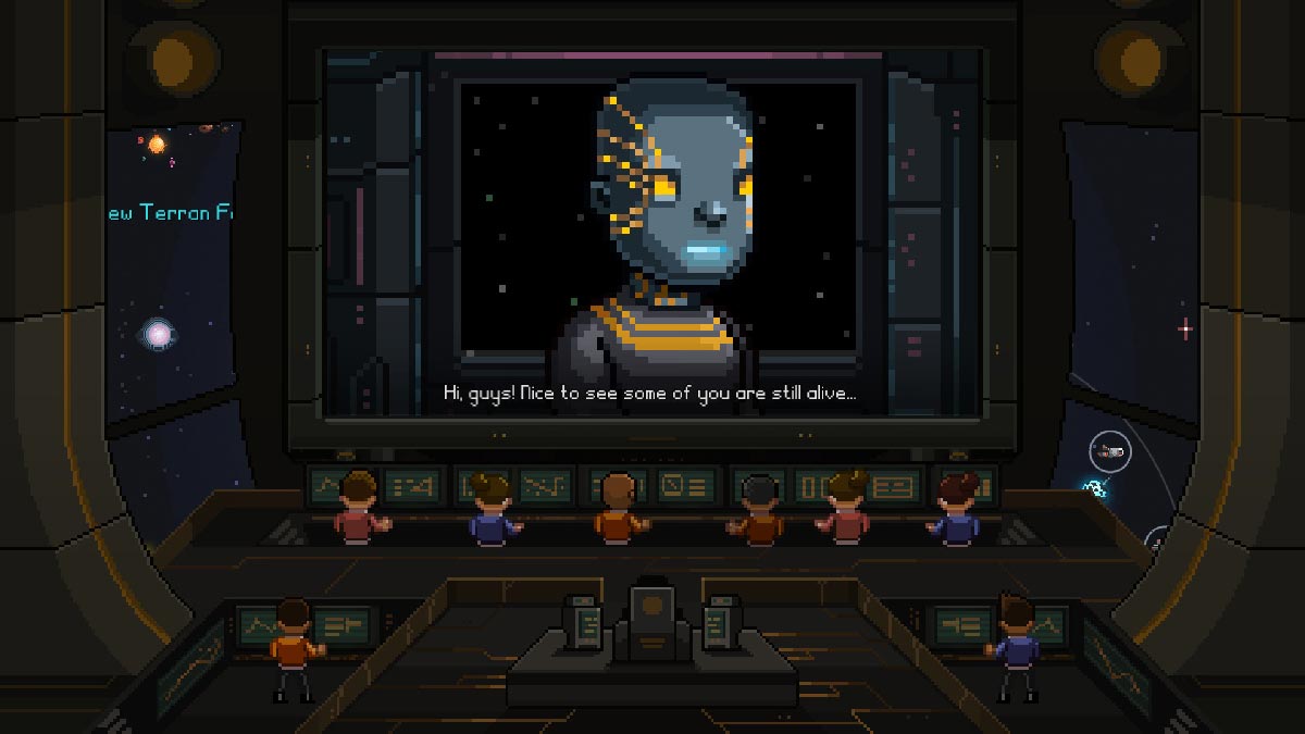 Halcyon 6 : communication diplomatique avec un extraterrestre sur écran géant style Star Trek