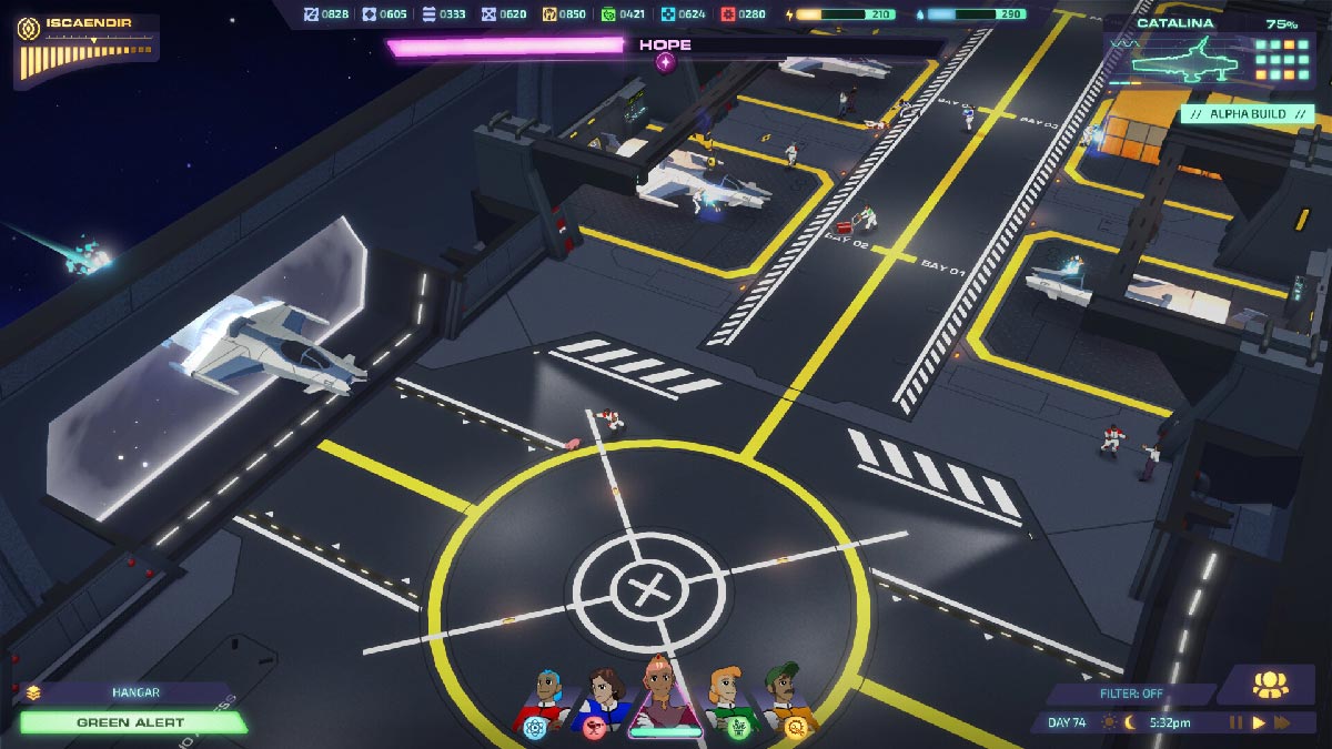 Jumplight Odyssey : baie de lancement des navettes, l'une d'elles revient de mission