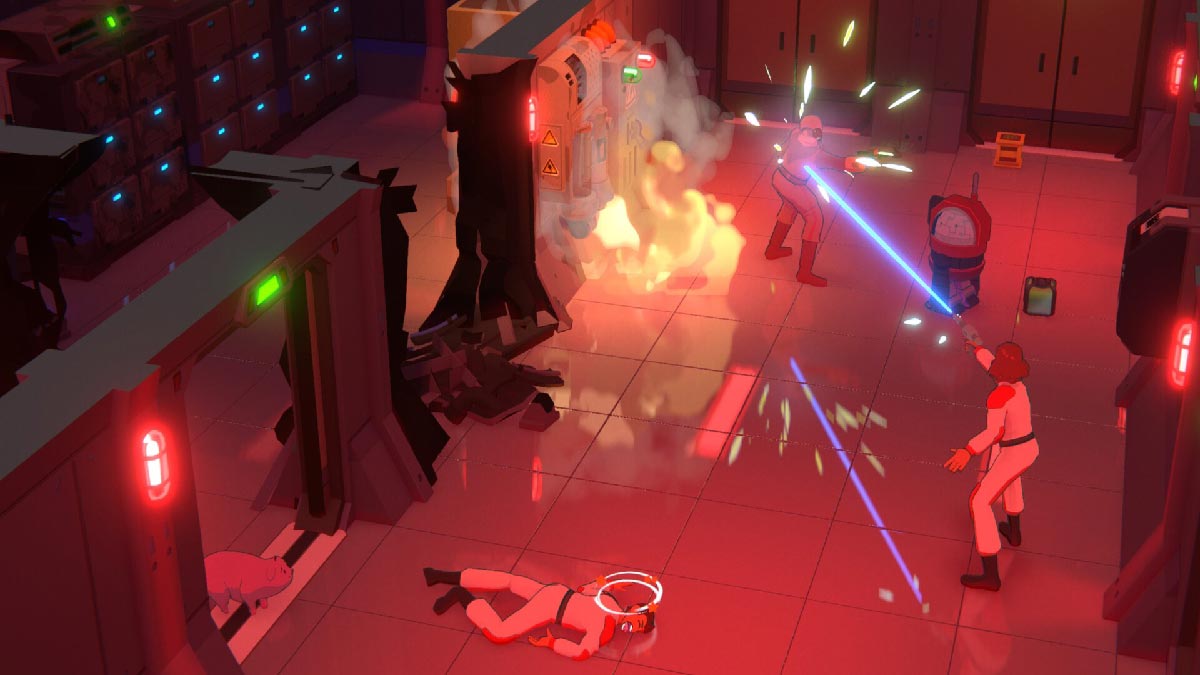 Jumplight Odyssey : infiltration ennemie à bord, combat au pistolet laser, soldat knock out au sol