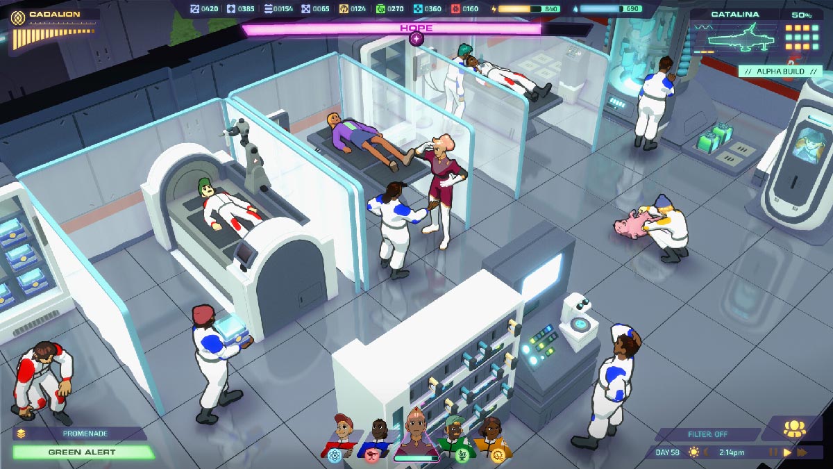 Jumplight Odyssey : salle d'infirmerie avec plusieurs blessés et le petit cochon de la princesse