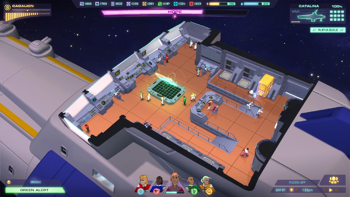 Jumplight Odyssey : le pont du vaisseau avec la princesse Euphora à son poste de commandement