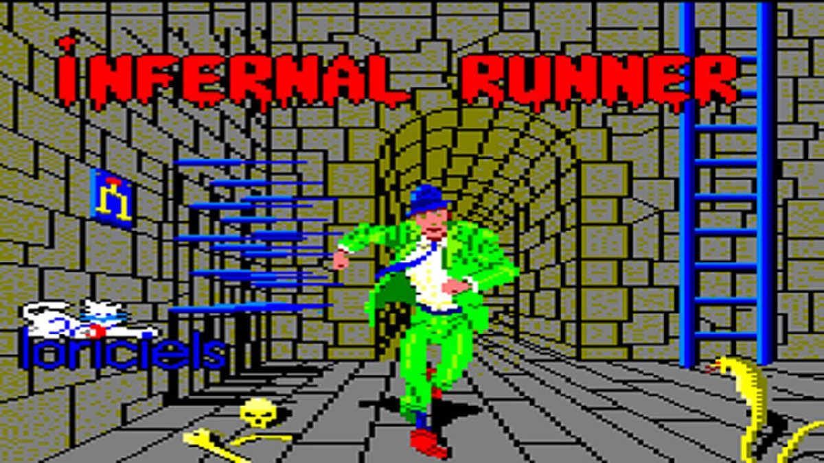 Cover d'Infernal Runner, le jeu de donjon absurde des années 80 sur Amstrad
