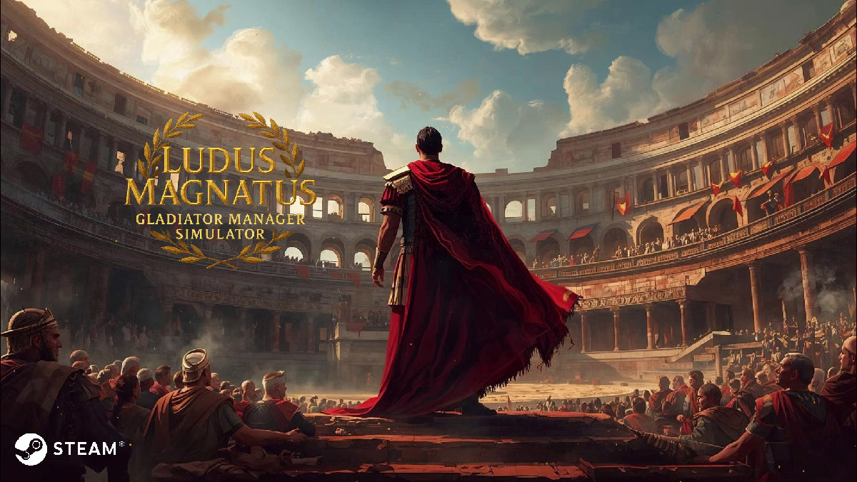 Le Laniste devant l'arène de Ludus Magnatus Gladiator Manager Simulator