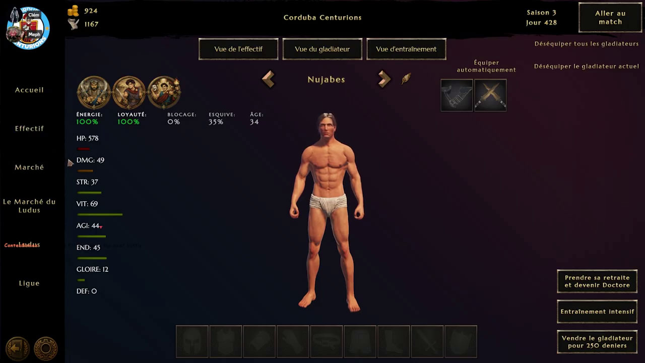 Gladiateur débutant sans armure dans Ludus Magnatus